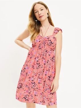 NWT Loft Country Garden Floral Ruffle Halter Dress Flutter Sleeve Pink Size 2